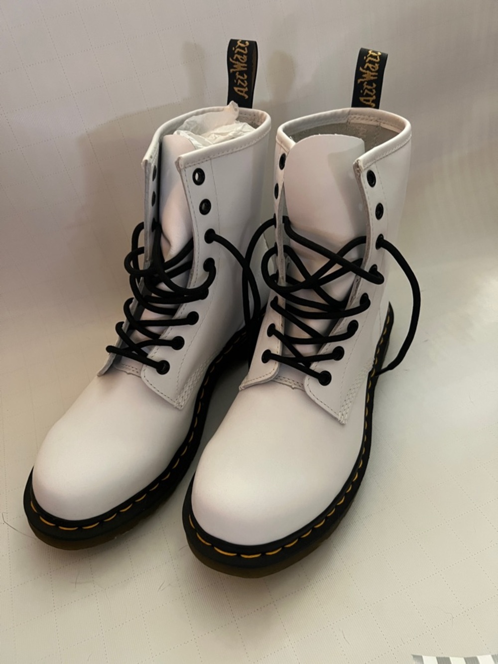 Dr. Martens White Lace-Up Combat Boots with Black Laces